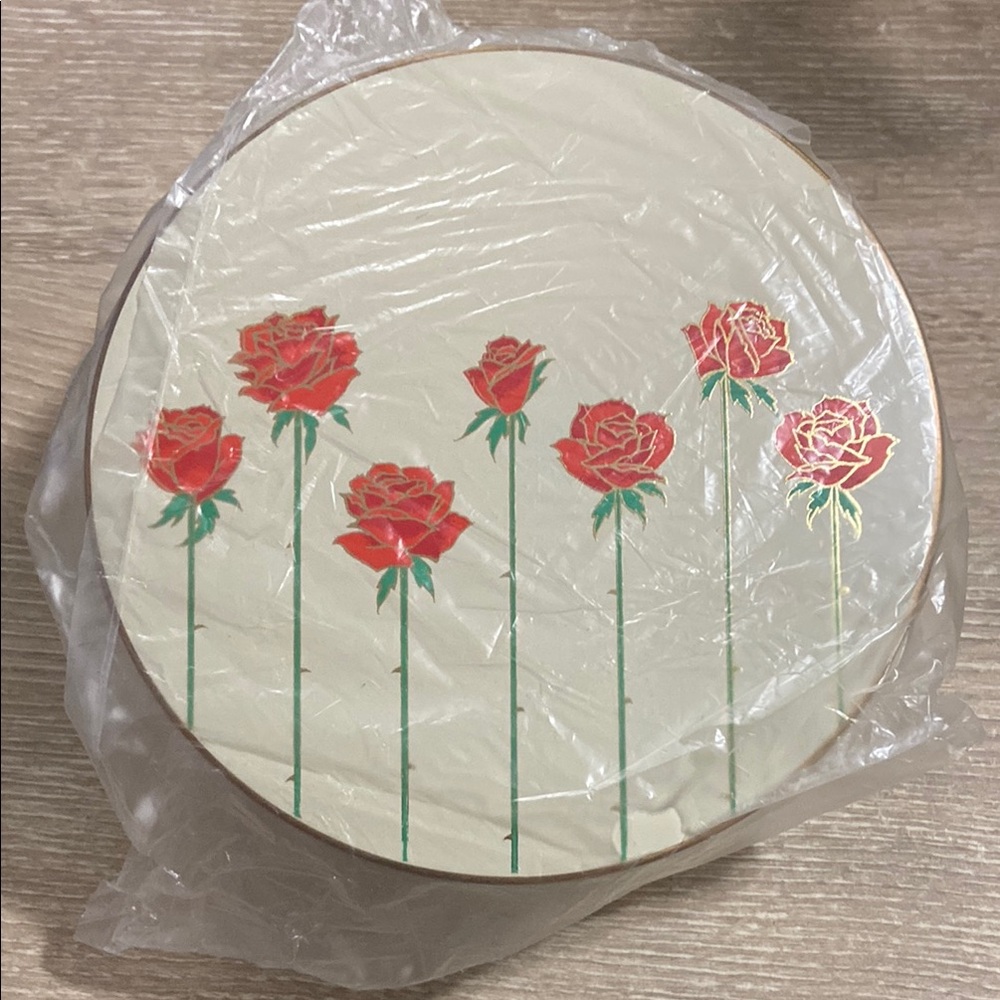 Vintage Lacquerware Otagiri Rose and White Coaster Set of 3